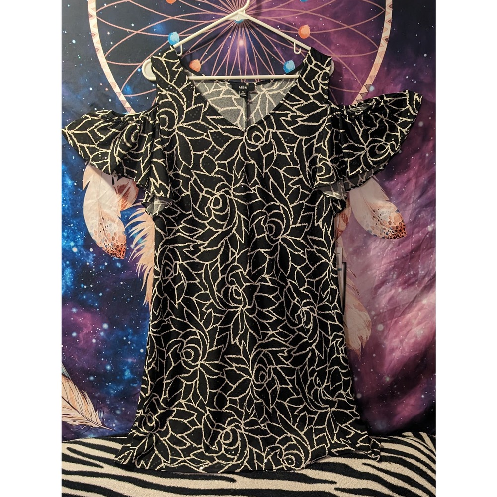 NWT MSK Ladies' Black Sparkling Floral Dress Size 16